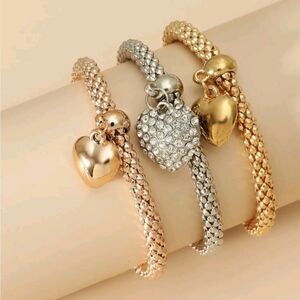 3pcs Rhinestone Heart Charm Bracelet